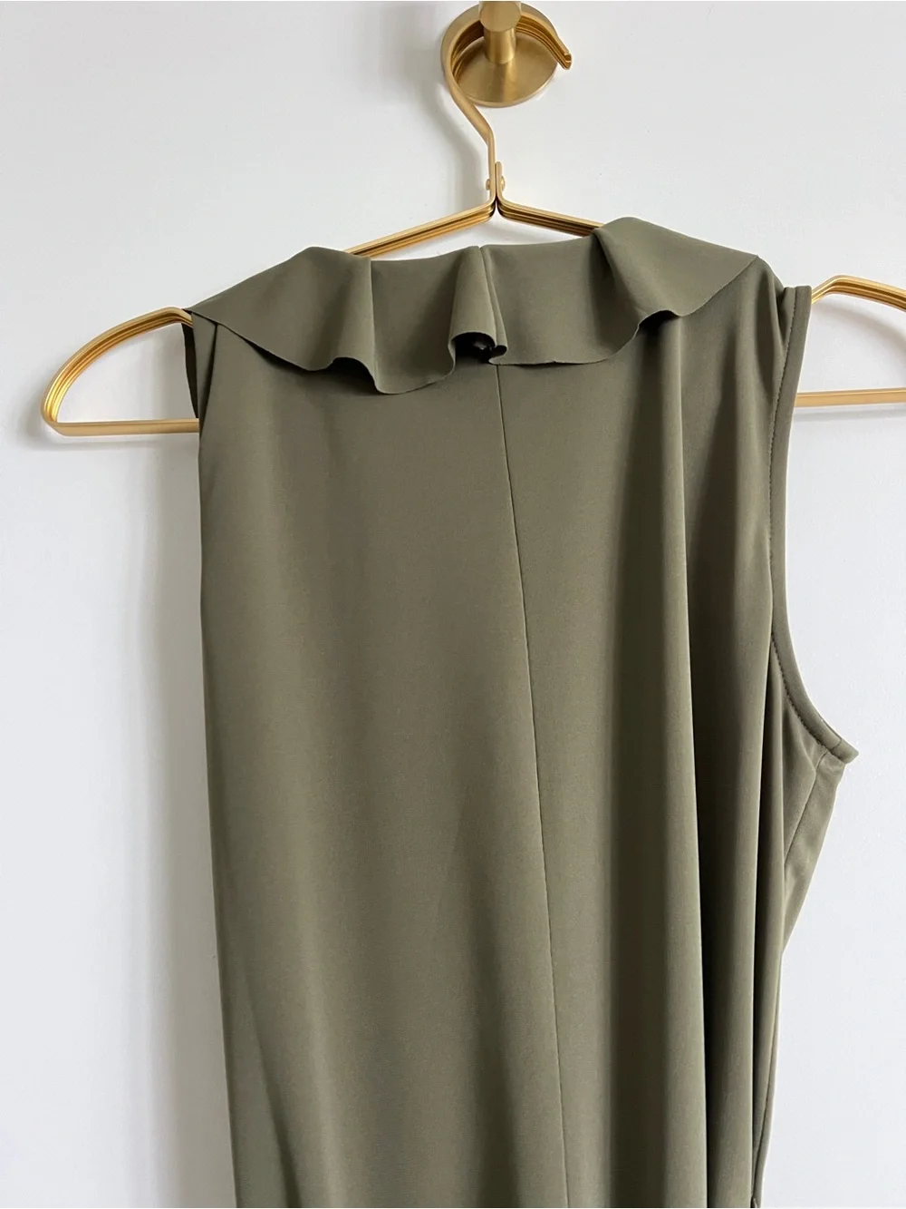 J.Crew Frost Olive Ruffle Wrap Dress Size Petite Small Sleeveless Knee Length